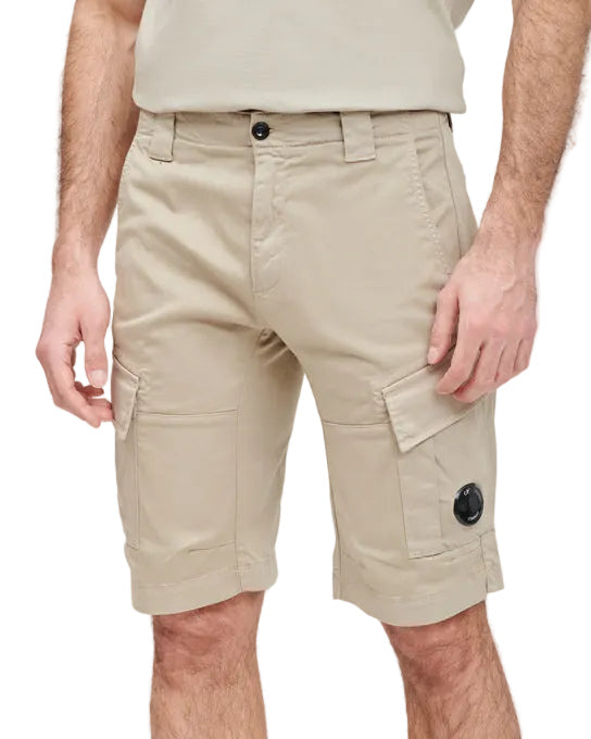 Cp Company 116A Satin Stretch Cargo Shorts In Vintage Khaki