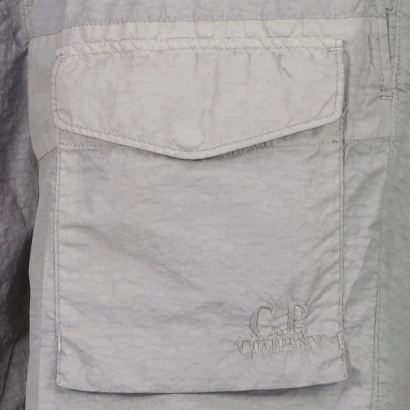 Cp Company Flatt Nylon Pocket Logo Swim Shorts In Limestone With Certilogo