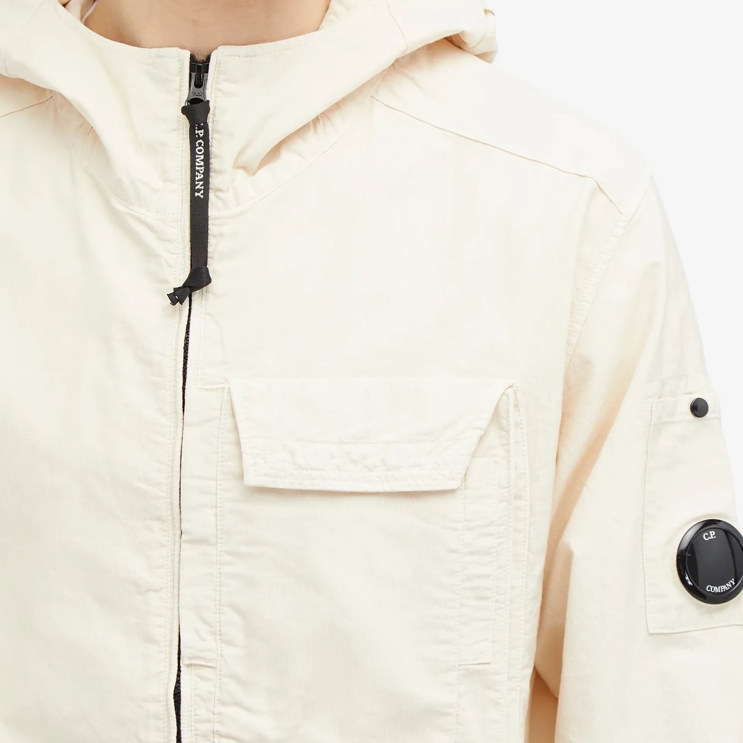 Cp Company 156A Ottoman Hooded Lens Overshirt In Pistachio Shell