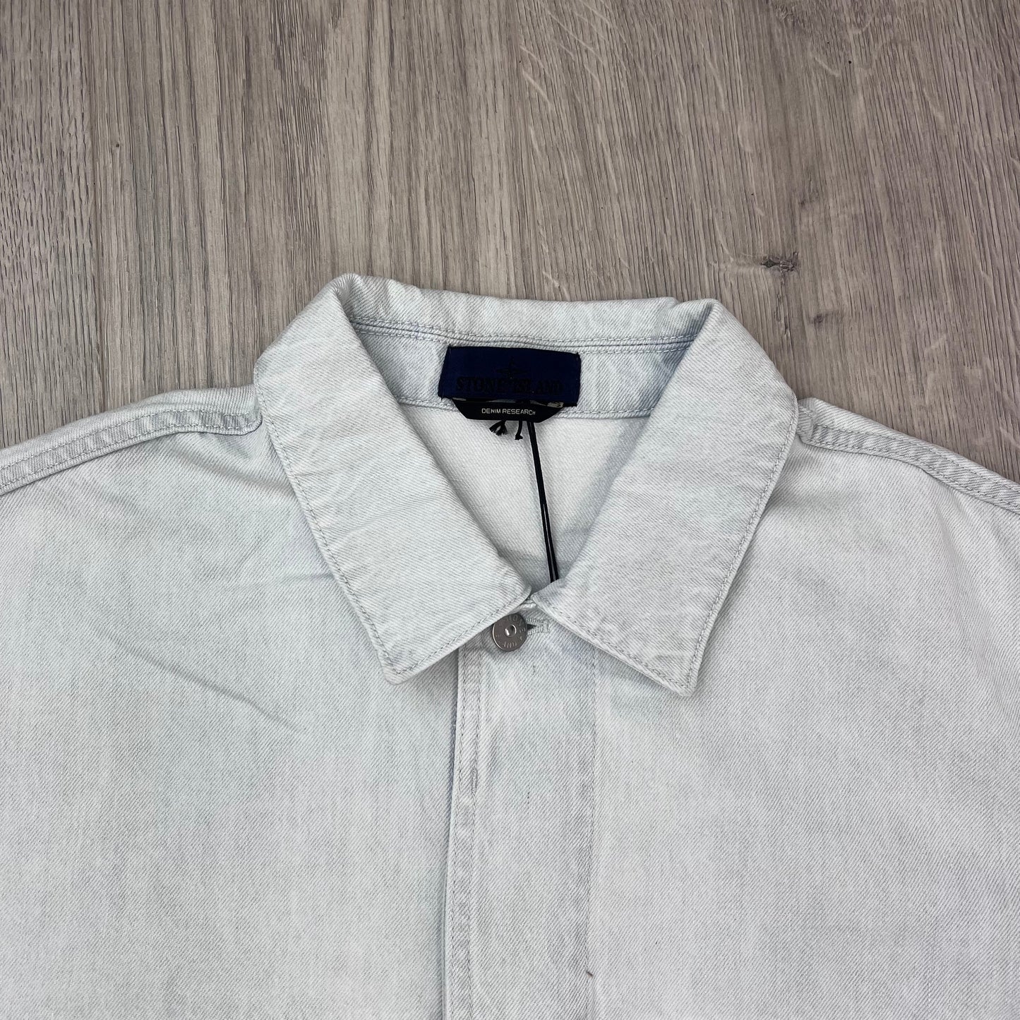 Stone Island Bleached Denim Jacket - Blue