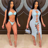Load image into Gallery viewer, Bella knit laced dress (Sky blue)