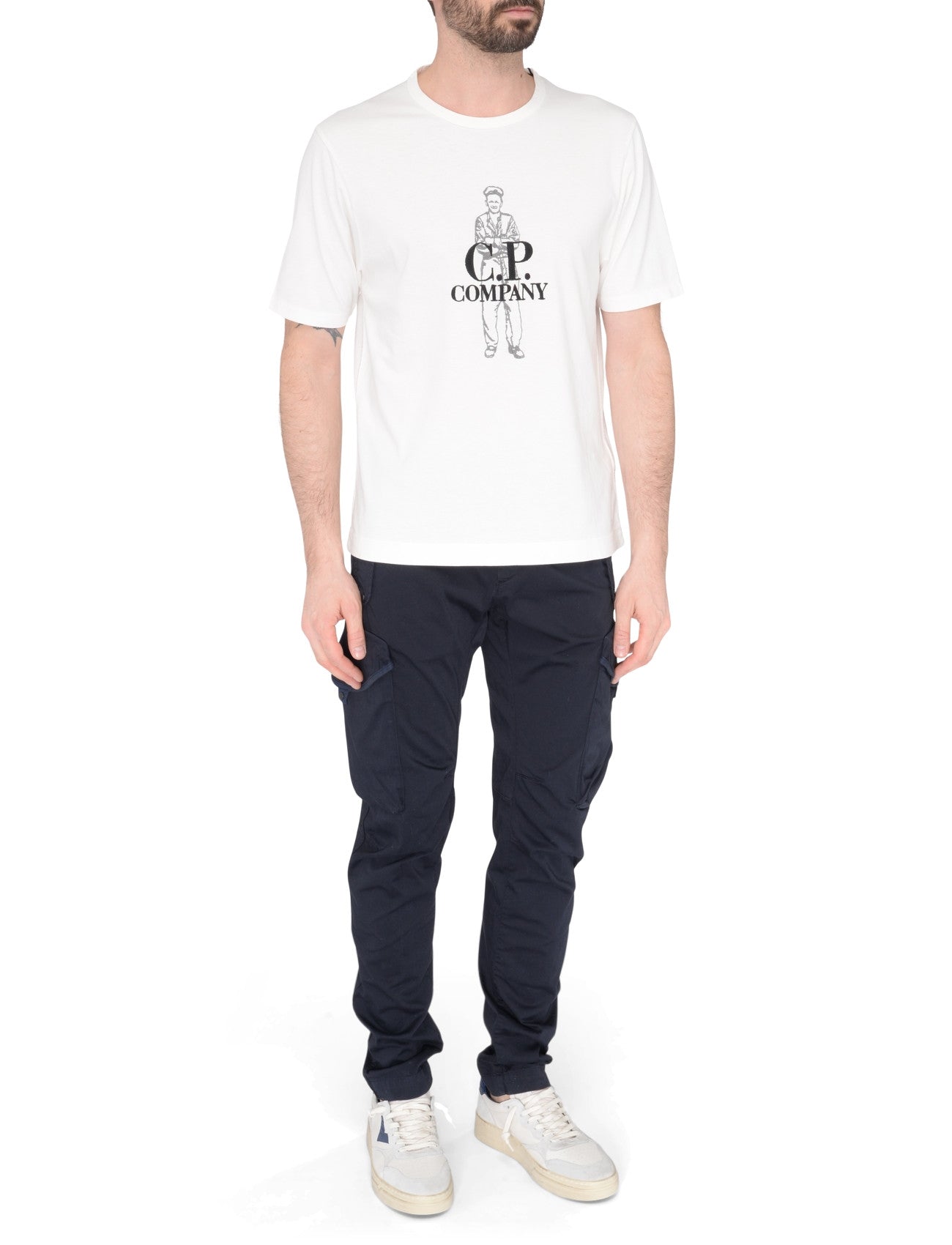 Cp Company 058A Stretch Satin Lens Cargo Pants In Navy