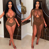 Load image into Gallery viewer, Bahia monokini/ tassel dress set (Brown)
