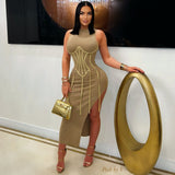 Load image into Gallery viewer, Henzi corset midi dress (Coffee/gold)
