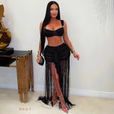 Load image into Gallery viewer, Saxa resort fringe skirt set (Black)