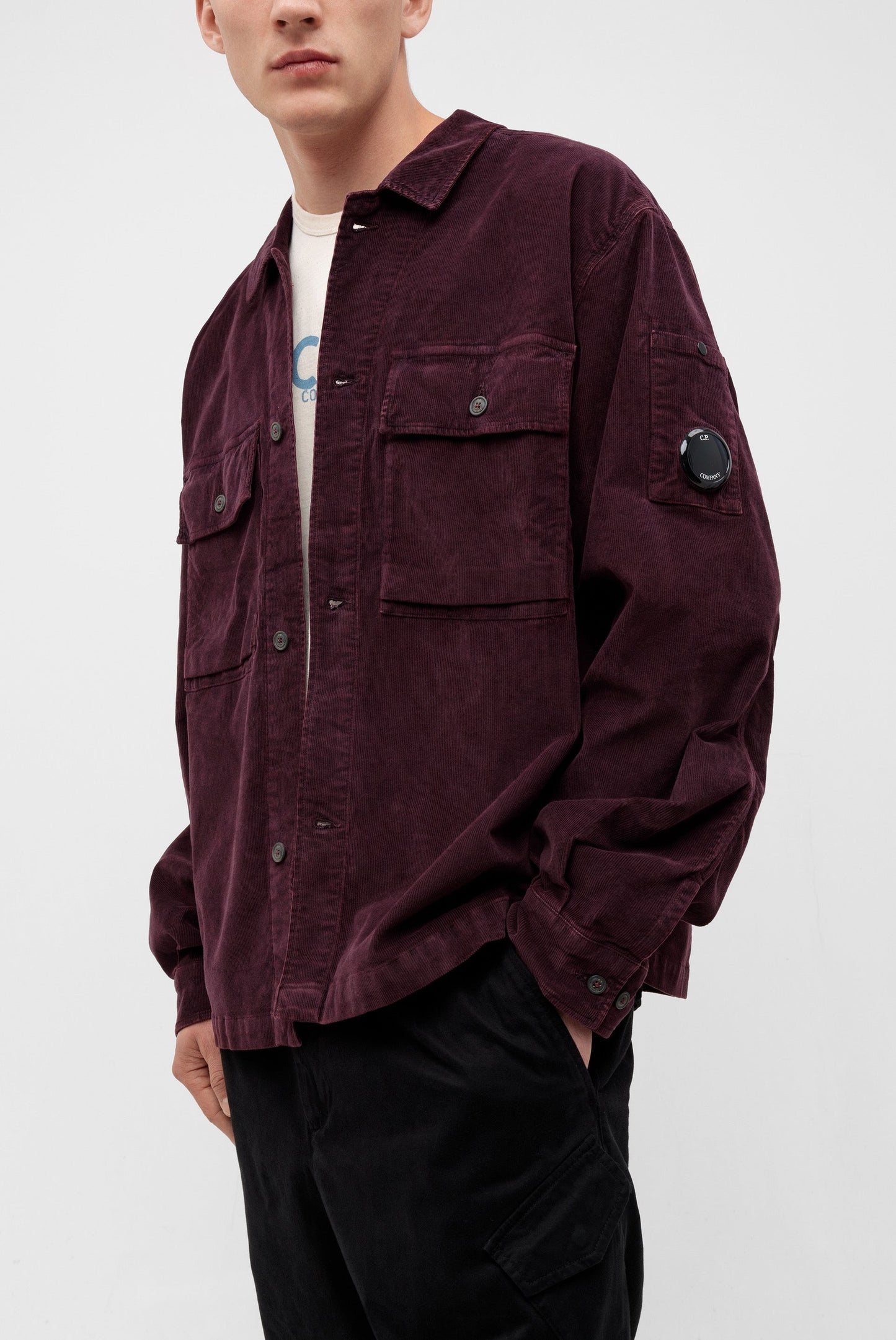 Cp Company Corduroy Utility Lens Overshirt In Potent Purple