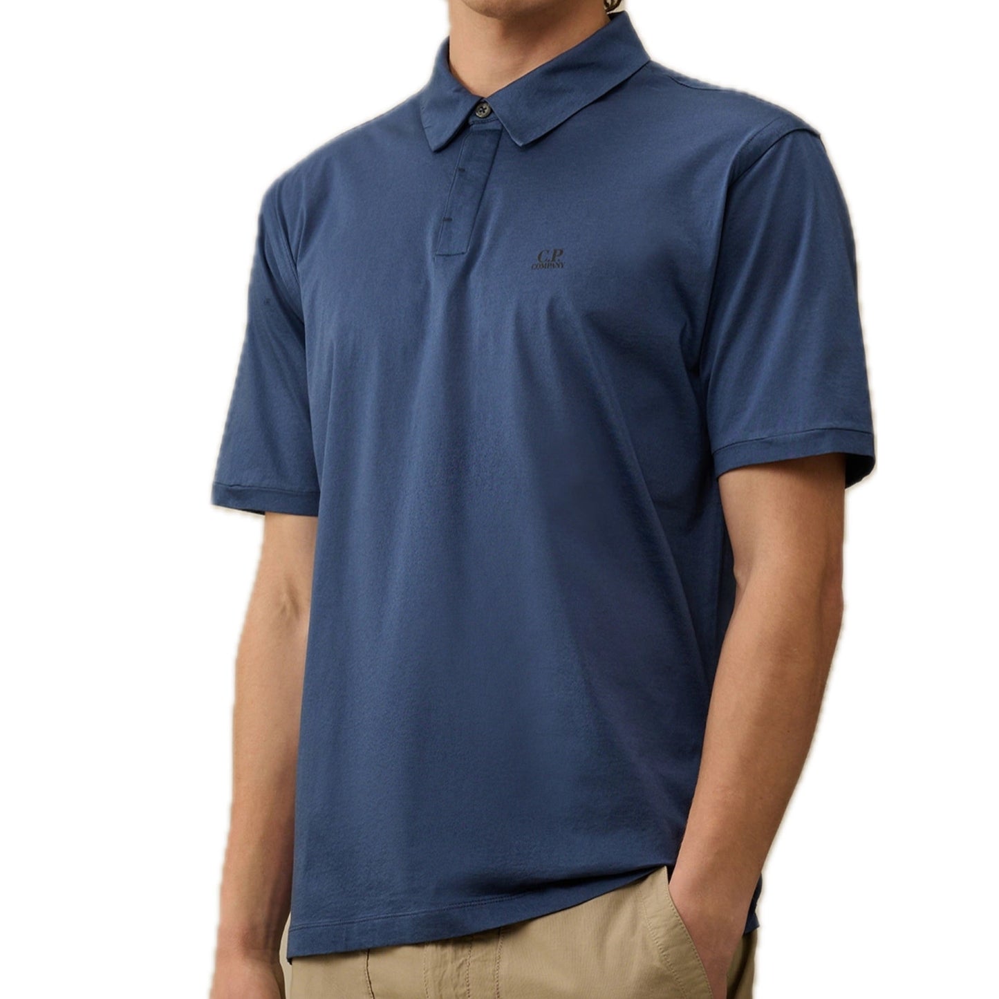 Cp Company No Gravity Jersey Logo Polo Shirt In Oceana with Certilogo