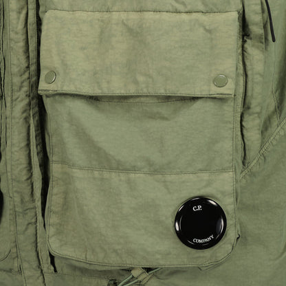 Cp Company Flatt Nylon Reversible Hooded Lens Jacket In Agave Green