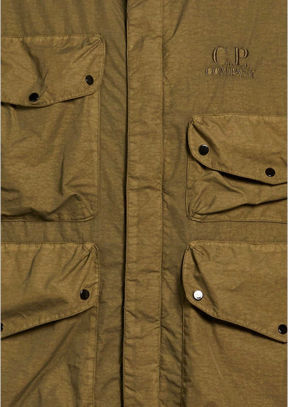 Cp Company Flatt Nylon Goggle Jacket In Ivy Green