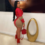 Load image into Gallery viewer, Luesa bomber skirt set (Red/nude)