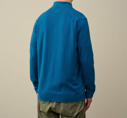 Cp Company Sea Island Knitted Full Zip Lens Cardigan In Blue