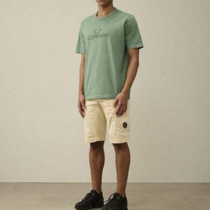 Cp Company 148A Twisted Jersey Mercerized Cotton Embroidered Logo T-Shirt In Green Bay