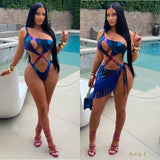 Load image into Gallery viewer, Caya monokini set w/fringe skirt (Blue multi)
