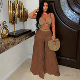 Load image into Gallery viewer, Raffia palazzo jumpsuit (Nude/Brown)