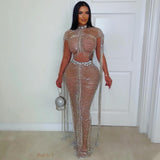 Load image into Gallery viewer, Luxure crystal chain skirt set (Nude/Silver)