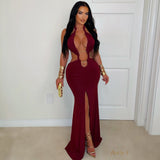 Load image into Gallery viewer, Aleen ring maxi dress (Wine/gold)