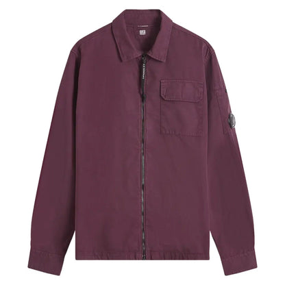 Cp Company 124A Organic Gabardine Lens Zip Overshirt In Potent Purple