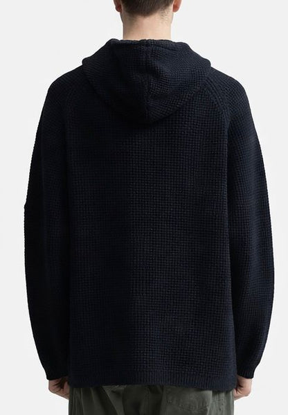 Cp Company Chenille Hooded Waffle Knit Lens Sweatshirt In Navy