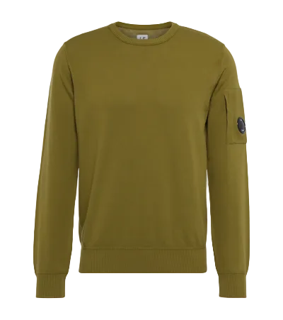 Cp Company Cotton Crepe Lens Knitted Sweatshirt in Green Moss