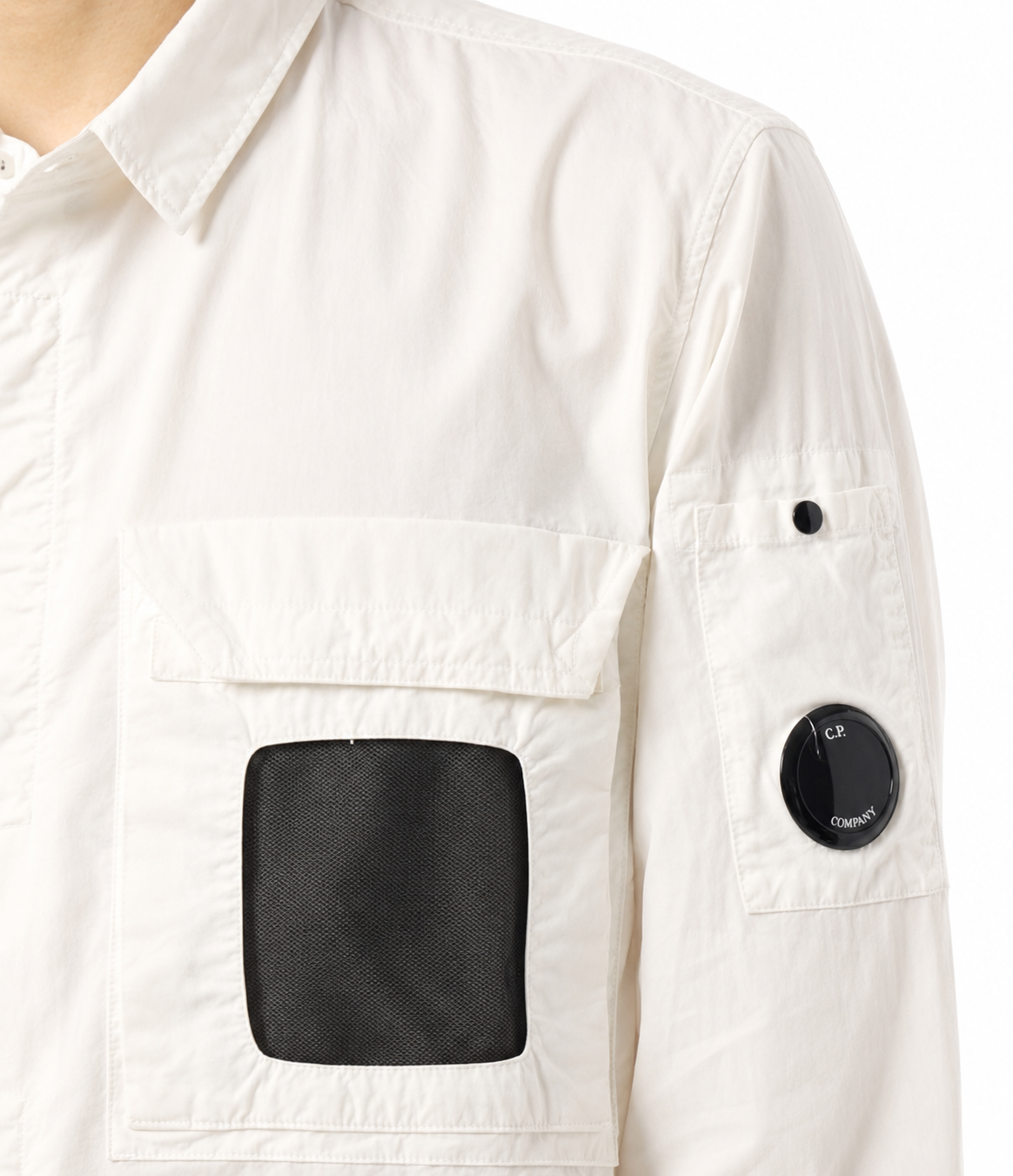 Cp Company 142A Organic Cotton Gabardine Overshirt In White with Certilogo