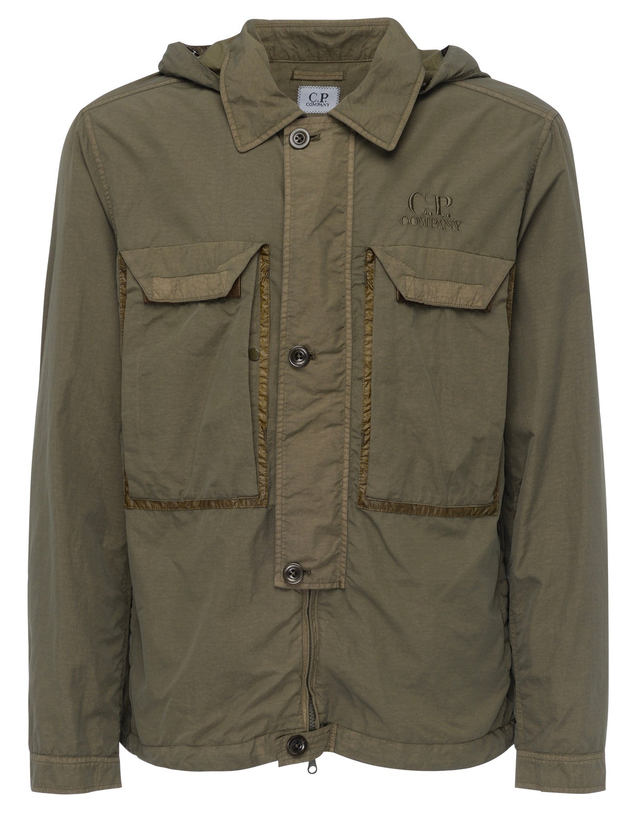 Cp Company 090A Flatt Nylon Goggle Overshirt In Ivy Green With Certilogo