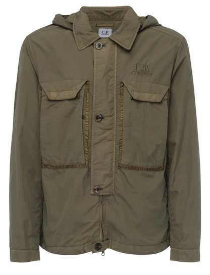 Cp Company 090A Flatt Nylon Goggle Overshirt In Ivy Green With Certilogo
