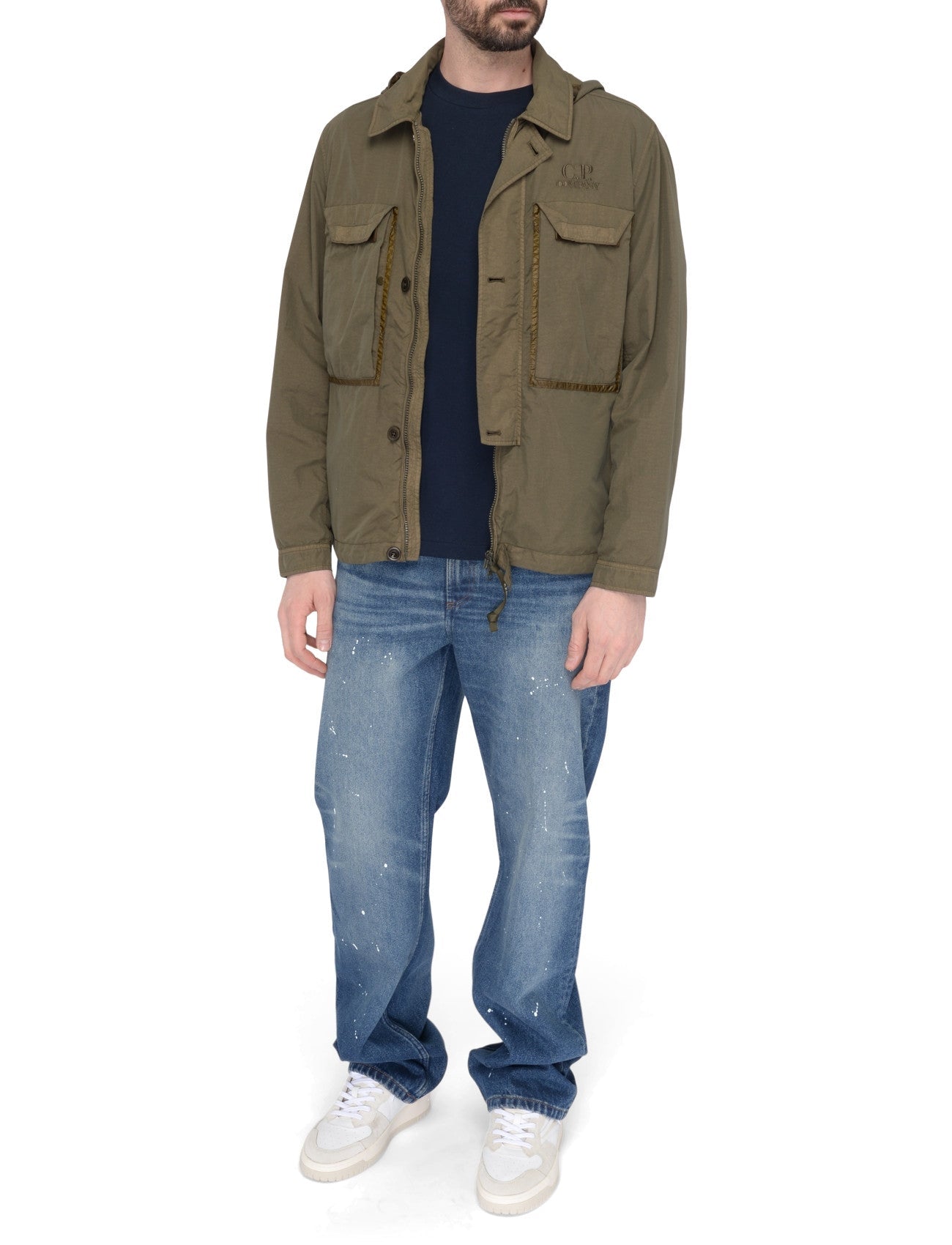 Cp Company 090A Flatt Nylon Goggle Overshirt In Ivy Green With Certilogo