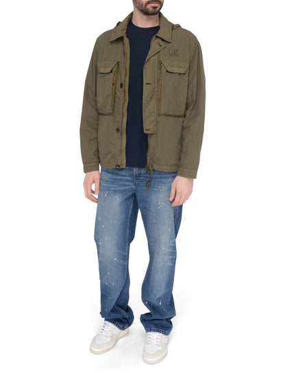 Cp Company 090A Flatt Nylon Goggle Overshirt In Ivy Green With Certilogo
