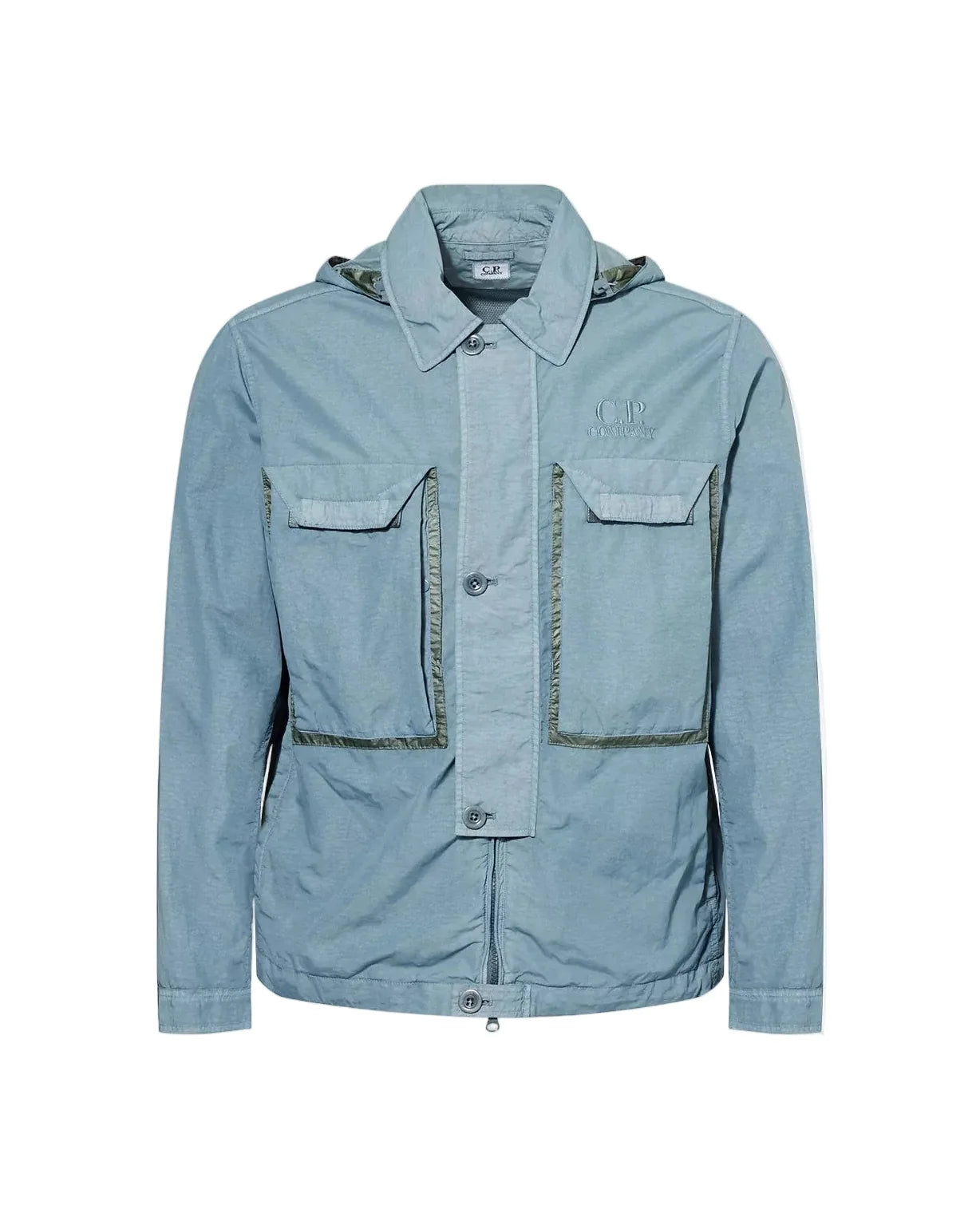Cp Company 090A Flatt Nylon Goggle Overshirt In Stormy Weather With Certilogo