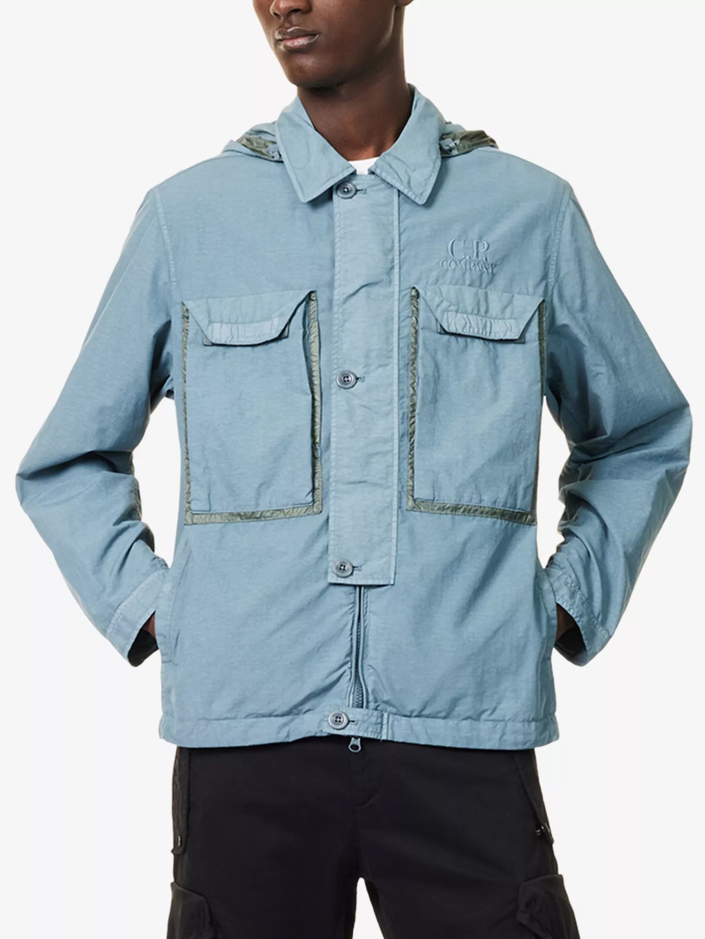 Cp Company 090A Flatt Nylon Goggle Overshirt In Stormy Weather With Certilogo