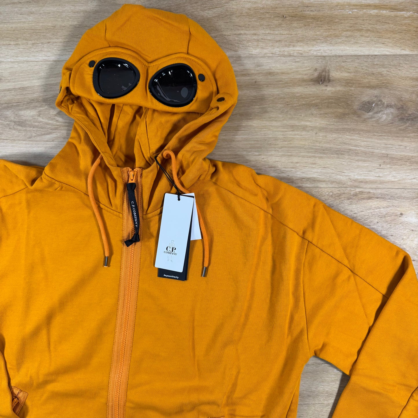 C.P. Company Diagonal Raised Fleece Goggle Hoodie in Desert Sun - Orange