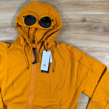 C.P. Company Diagonal Raised Fleece Goggle Hoodie in Desert Sun - Orange