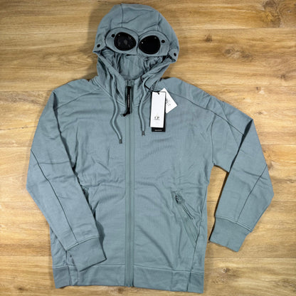 C.P. Company Diagonal Raised Fleece Goggle Hoodie in Silver Blue