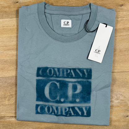 C.P. Company Faded Logo T-Shirt in Silver Blue