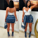 Load image into Gallery viewer, City belted denim skirt (Blue)