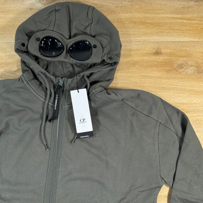 C.P. Company Diagonal Raised Fleece Goggle Hoodie in Gunmetal - Grey