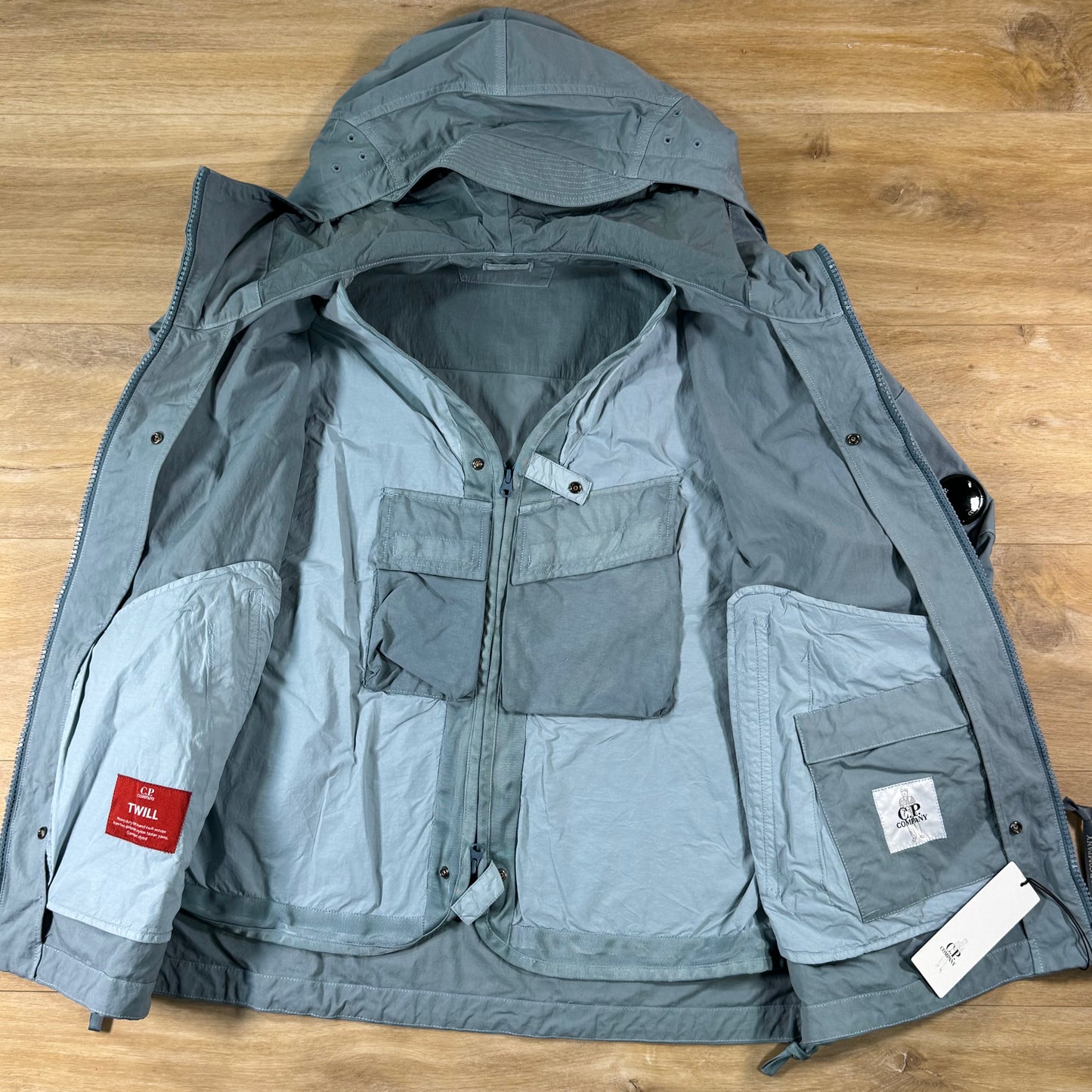 C.P. Company Twill Hooded Lens Jacket in Silver Blue