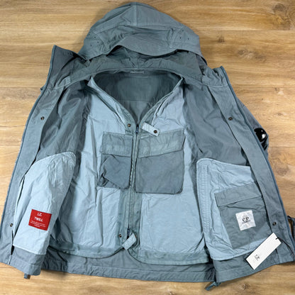 C.P. Company Twill Hooded Lens Jacket in Silver Blue