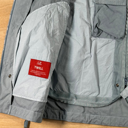 C.P. Company Twill Hooded Lens Jacket in Silver Blue