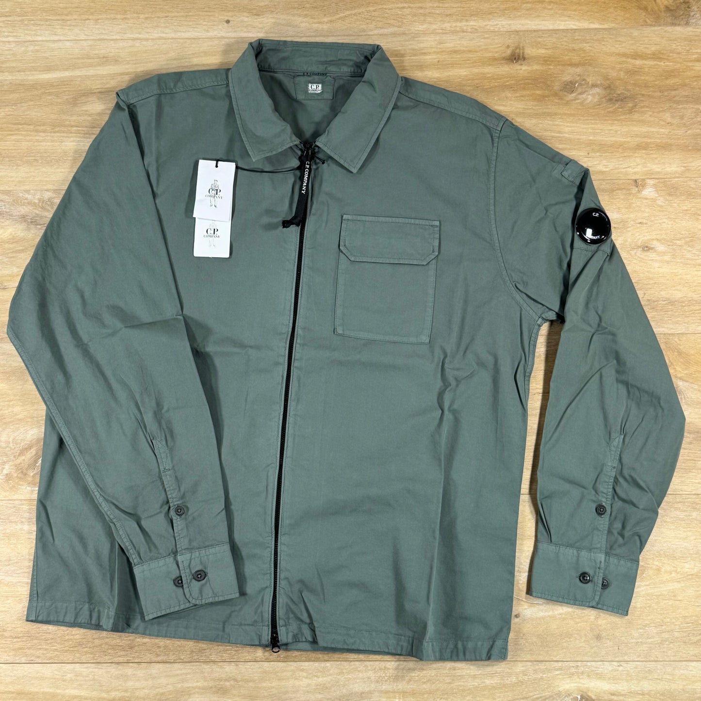 C.P. Company Organic Gabardine Lens Overshirt in Laurel Wreath