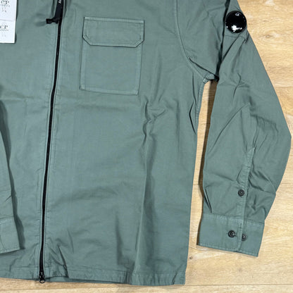C.P. Company Organic Gabardine Lens Overshirt in Laurel Wreath