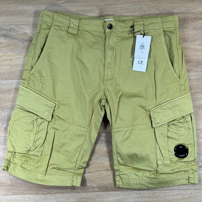 C.P. Company Stretch Sateen Cargo Lens Shorts in Burnished Gold