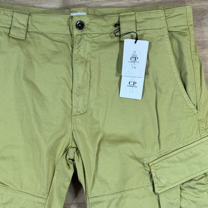 C.P. Company Stretch Sateen Cargo Lens Shorts in Burnished Gold