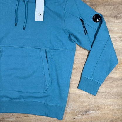 C.P. Company Diagonal Raised Fleece Lens Hoodie in Aegean Blue
