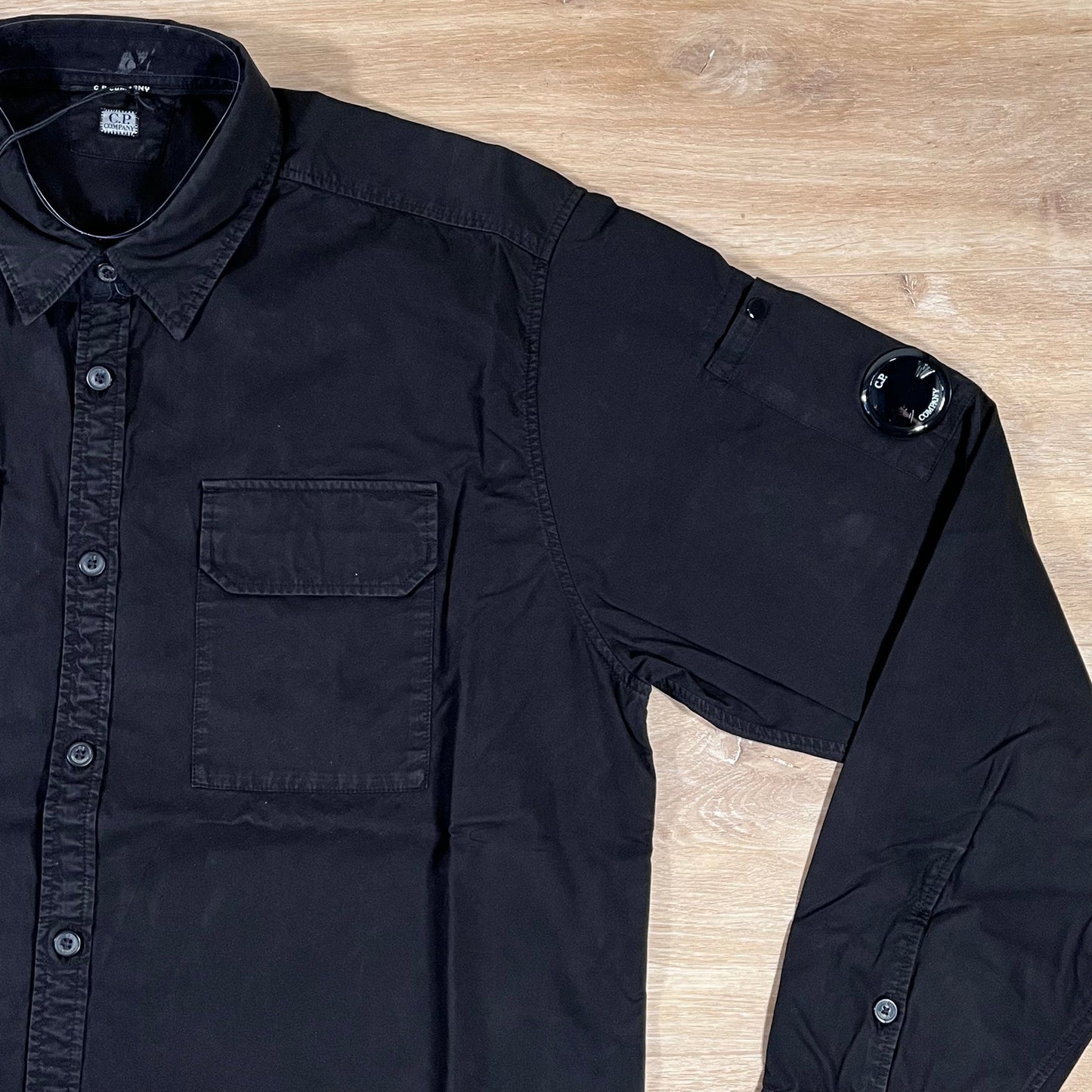 C.P. Company Organic Gabardine Lens Button Overshirt in Black