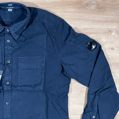 C.P. Company Organic Gabardine Lens Button Overshirt in Navy