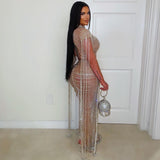 Load image into Gallery viewer, Luxure crystal chain skirt set (Nude/Silver)