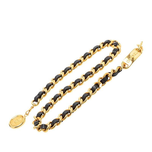 Chanel 31 Rue Cambon CC Logo Chain Belt Gold Black Plated Leather