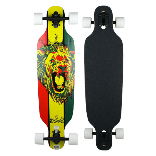 Krown Longboard Complete Elite Drop Through Rasta Lion - White Wheels