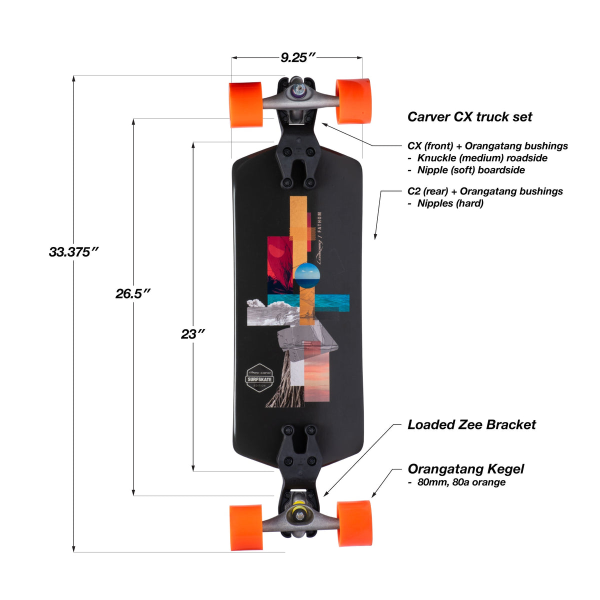 Loaded Boards Fathom Surfskate Complete; Zee Bracket, Carver Trucks and Orangatang Kegels